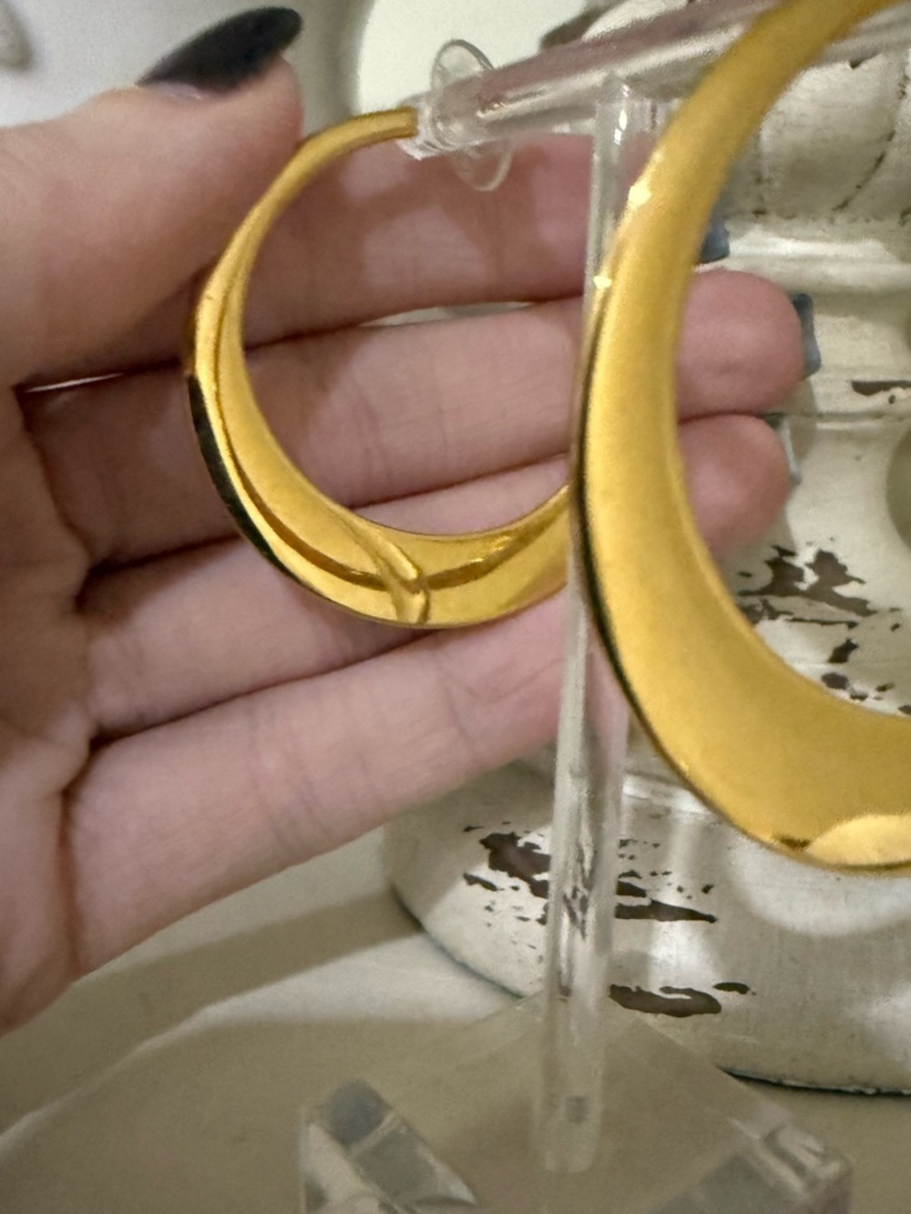 Monet Flat Moon Curve Hoops - Gold Tone - Picture 4 of 9
